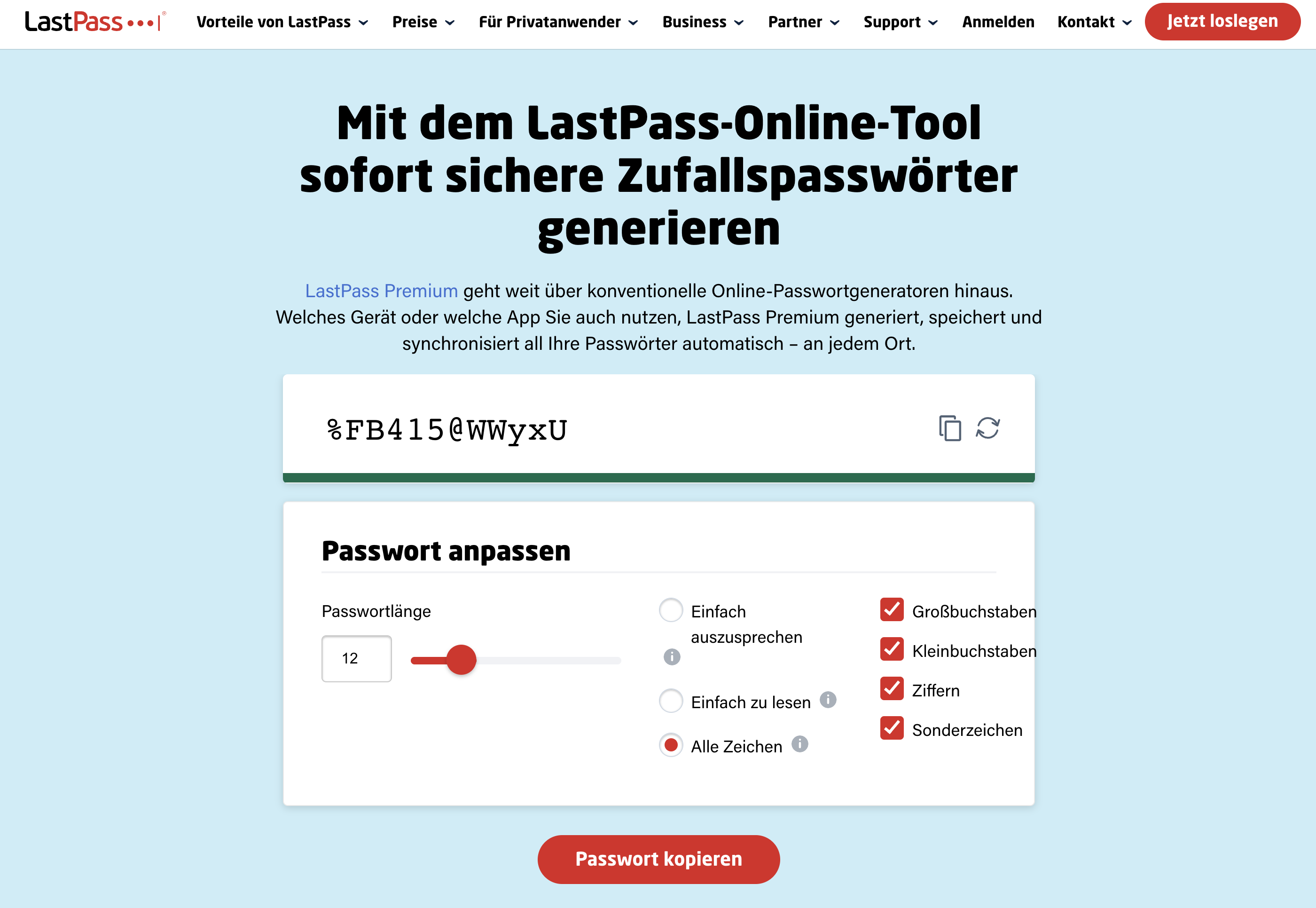 LastPass-Tool zur Erstellung sicherer Passwörter